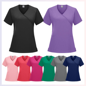 Women's Scrub Tops V-Neck Short Sleeve Moisture Wicking Knitted Uniforms For Medical Spa Beauty Salon Workwear - Product Image 4