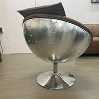 Fauteuil simple en cuir véritable ciré, style industriel LOFT, inspiré des designers, avec base pivotante en acier inoxydable, pour salon décontracté