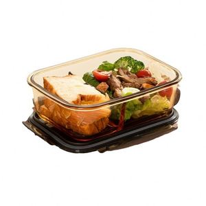 High Borosilicate Amber Glass Rectangular and Round <b>Lunch</b> <b>Box</b> Vented Lids Storage Jar Containers Food Storage Containers - Product Image 5