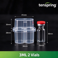 Kotak Penyimpanan Vial Plastik PP Transparan 3ml 2 Slot Tenspring, Tutup Snap, Logo Custom Tersedia, Bentuk Persegi Panjang untuk Kemasan Perjalanan