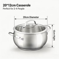 Ensemble de casseroles en acier inoxydable écologiques modernes, couvercle en verre résistant à la chaleur, compatible avec les cuisinières à induction et au gaz, passe au lave-vaisselle