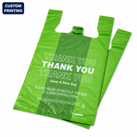 Sac en plastique pour épicerie, personnalisé, imprimé, vert, écologique, recyclable, imperméable, avec poignée, motif 'Thank You Have Nice Day', vente en gros