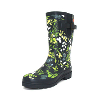 Bottes de pluie en caoutchouc naturel pour femmes, écologiques, imprimé floral, imperméables, mi-mollet, vente en gros d'usine, fournisseur en vrac