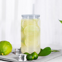 Livraison Immédiate Offre Spéciale Gobelet en Plastique Transparent de 16 oz, Tasse Tumbler Forme Canette de Bière avec Paille en Plastique et Couvercle en Acrylique pour Vinyle UV DTF