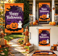 Drapeaux de jardin personnalisés pour Halloween, bannières de décoration extérieure, polyester imprimé numérique haute résolution double face