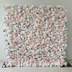 Toile de fond de salon de mariage en plumes d'autruche blanches, fond mural en tissu enroulable <span class=keywords><strong>rose</strong></span> et rouge avec <span class=keywords><strong>fleurs</strong></span> - Product Image 5