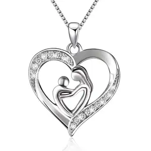 Custom S925 Sterling Silver Mother's Love Heart Pendant Necklace Gift for Women Wife Mother Daughter