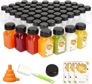 Mini bouteilles de jus en plastique de 4oz avec bouchons Bouteilles vides réutilisables transparentes pour jus de fruits Smoothies Boire des boissons Réfrigérateur