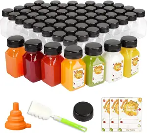 4oz Mini plástico suco garrafas com tampas vazias garrafas claras reutilizáveis para sumo Smoothies beber bebidas refrigerador