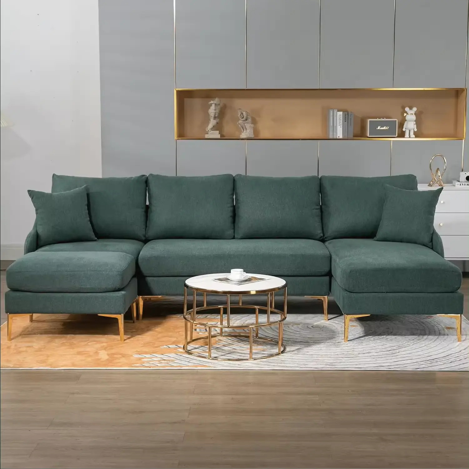 Mobiliário de sala de estar em forma de U Sans sofás tecido de microfibra sofá secional