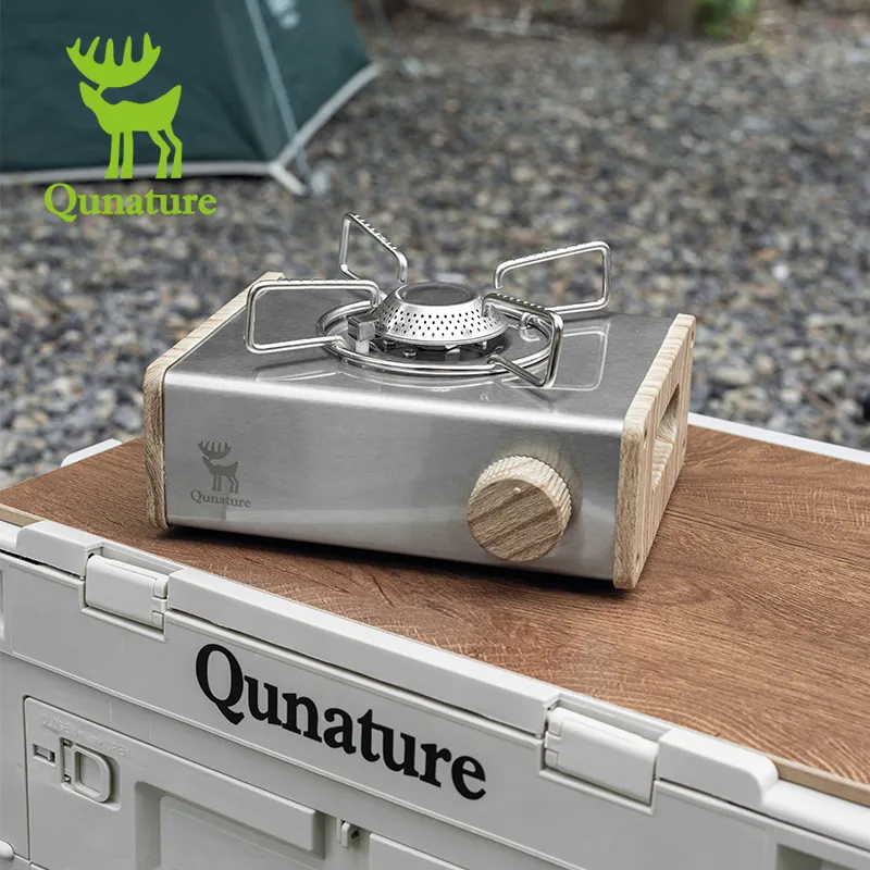 Qunature kompor Gas portabel Kemah, kompor Gas turis Mini, tungku kaset portabel luar ruangan Stainless Steel