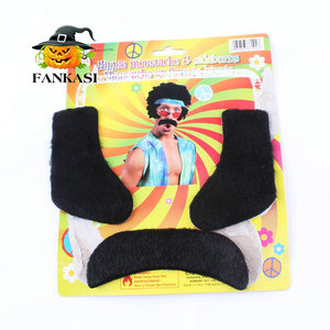 Bigote y patillas hippies de felpa negra, accesorio de disfraz para fiesta de Halloween o cosplay - Product Image 1
