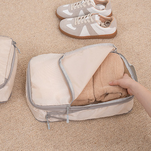 Travel Compression Packing Set 4-Piece Rectangle Beige Gray Clothing Organizer for Luggage Storage - Product Image 4