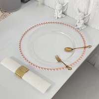 Assiettes de présentation dorées en plastique transparent avec perles, ensembles de vaisselle pour décoration de table de mariage