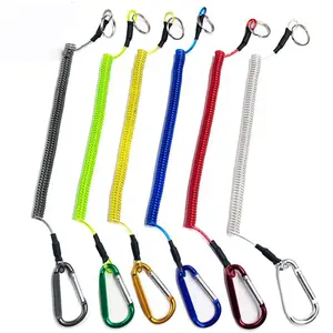 1.5m דיג שרוך נמתח Keyring עם Carabiner נשלף סליל keychain עם נירוסטה אביב בתוך