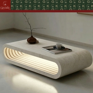 <span class=keywords><strong>โต๊ะ</strong></span>กาแฟ<span class=keywords><strong>หิน</strong></span>อ่อนสีเบจสไตล์โมเดิร์นมินิมอล GOLDKING ดีไซน์ LED ในตัว ขัดเงาด้วยมือ รับผลิตแบบ OEM ODM โดยตรง - Product Image 2