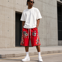 Shorts longs 3/4 en coton épais pour homme, personnalisés, brodés, patchwork, vintage, lavés, longueur genou, baggy, style Bermuda, en molleton