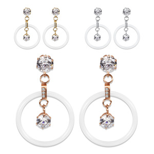 Crystal Drop <b>Earrings</b> 24mm Hollow Ceramic Zircon Inlaid Geometric <b>Stud</b> Stainless Steel For Women Everyday Wear - Product Image 5