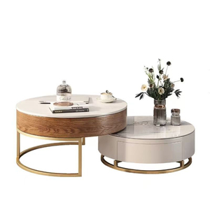 Bàn Cà Phê Đá thiêu kết tròn hiện đại, Tủ lưu trữ trung tâm có ngăn kéo, Bộ Bàn cà phê phòng khách - Product Image 5