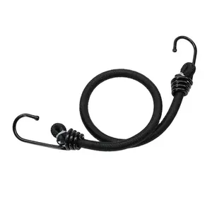 High Quality Round Elastic Black 8mm Luggage Rope Bungee Cord Strap With E-Coated Metal Hooks