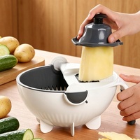 Voedselveilige siliconen 9-in-1 multifunctionele groentesnijder, handmatige mandoline, rasp, afgietbak, roestvrijstalen messen