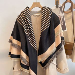 Scialli di Cashmere invernali quadrati di 128cm di moda 130 di moda nuovi stilisti sciarpe di Pashmina a righe bianche e nere per mantelle da <span class=keywords><strong>donna</strong></span> - Product Image 5