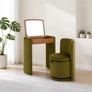 Juego <span class=keywords><strong>de</strong></span> tocador <span class=keywords><strong>de</strong></span> terciopelo con tapa abatible, <span class=keywords><strong>espejo</strong></span> oculto y taburete <span class=keywords><strong>de</strong></span> almacenamiento, muebles que ahorran espacio para dormitorios pequeños y el hogar - Product Image 1