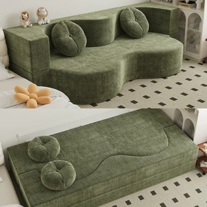 Divano Letto Convertibile in Tessuto Ondulato, Divano Modulare da Terra per Soggiorno, Camera da Letto, Piccolo Appartamento, Arredamento Moderno e Morbido per la Casa - Product Image 1