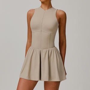 Gaun tenis desain terbaru Musim Semi 2025 dengan ritsleting empuk celana pendek bawaan Slim Fit modifikasi bentuk tubuh terasa telanjang gaun wanita - Product Image 6