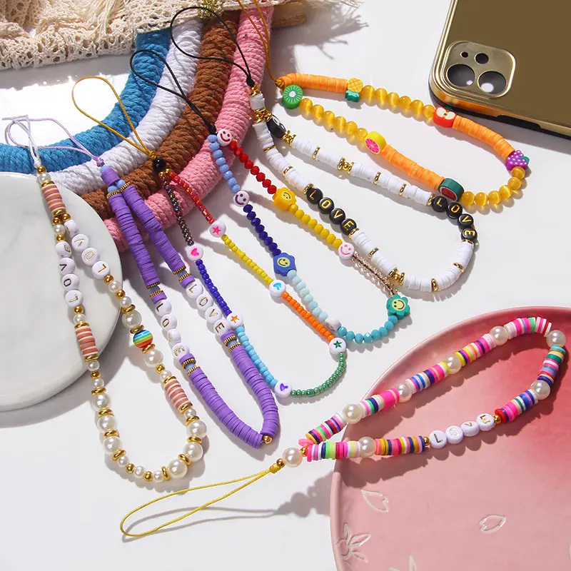 Mobile phone Cute Phone Charm Strap Hook Custom Diy Trendy Cute Colorful Fruit Beaded Cell Phone Charm Chain Strap For Women