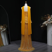 Robe de soirée jaune Jancember LSZ560, robe de bal à peplum, robe colonne à sequins, châle, robe de gala, tenue de banquet formel
