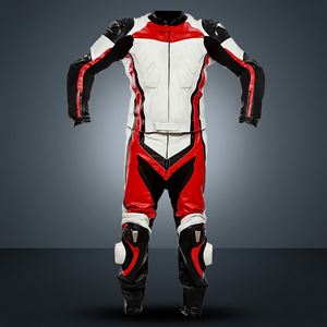 Traje de Motociclismo de Cuero Rojo, Blanco y Negro para Hombre, Manga Larga, Equipo de Protección para Conducir - Product Image 1