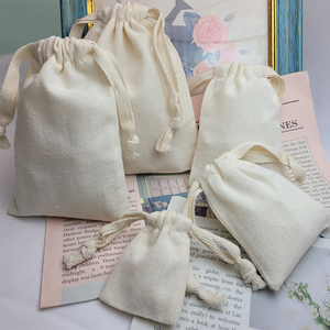Sac à cordon personnalisé avec logo imprimé, blanc, petit, style vintage, en coton lavable, pochette cadeau, emballage, rangement - Product Image 5