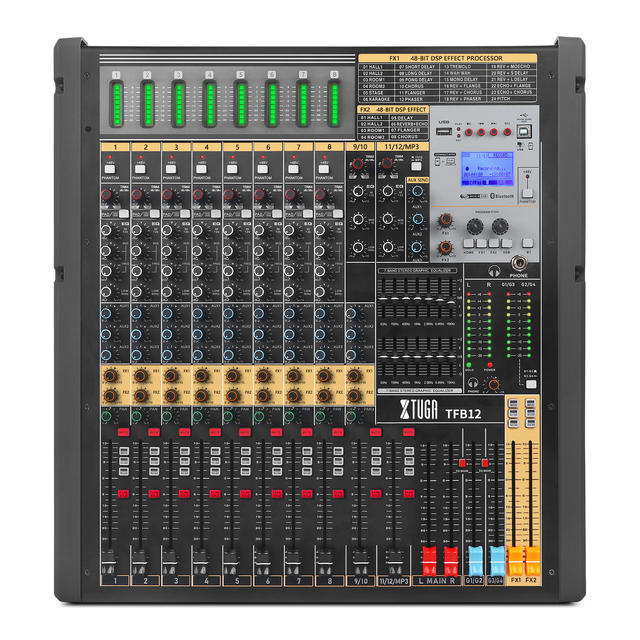 XTUGA TFB12 Professional Audio Mixer 12 Channel Professional Mixer Console Music Audio Dj Mixer Console Mixing DJ Controller