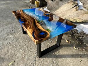 Pieds en métal robustes pour table basse en résine époxy bleu océan, meuble de salon moderne, décoration intérieure. - Product Image 5