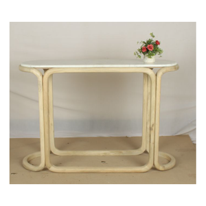 Elégante table console en marbre blanc Banswada avec base en bois de manguier robuste pour l'entrée ou le salon de l'hôtel - Product Image 3