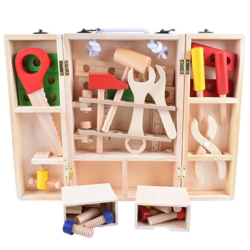 Hot Sale Cocina De Juguete De Madera Pretend Play Tools Sets Wooden Toys for Child Kids Educational Toys Wood Color Box 30 Sets