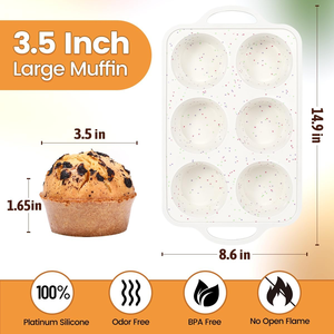 MUYULINS - Molde para Cupcakes de Silicona Grande, Color Beige, 6 Tazas, Antiadherente, Libre de BPA, con Marco Reforzado de Metal, Apto para Horno, Estilo Americano - Product Image 5