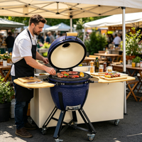 Barbecue moderne en céramique au charbon de bois de grande taille pour l'extérieur, chariot robuste, fumoir, four à pizza sans fumée, combo commercial