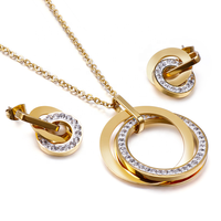 Nouvel accessoire en acier inoxydable, costume de sénior, Double anneau, pendentif, diamant, collier, boucles d'oreilles, costume de mode pour femmes