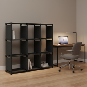 Black Polyester <b>Cube</b> <b>Bookcase</b> 12 Shelves Modular Freestanding Home Office Storage Shelf Modern Minimalist Design - Product Image 2