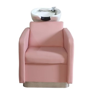 Lujosa Unidad de Lavacabezas para Barbería y Salón de Belleza con Asiento Ajustable, Lavabo de Cerámica Blanco y Negro - Product Image 1