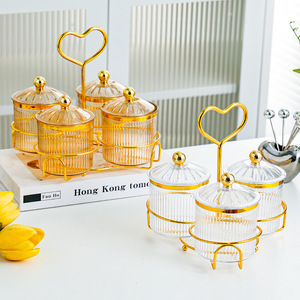 Divided Snack Platter With 5 Glass <b>Jars</b> Gold Frame Lid Party Home Use - Product Image 3