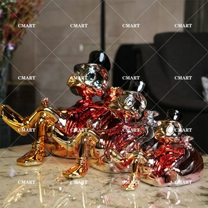 Escultura de Pato de Dibujos Animados con Bolsa de Dinero, Escultura de Resina Cromada de Pato Scrooge McDuck, Arte Pop, Venta al Por Mayor - Product Image 3