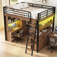 Lit mezzanine en métal avec escalier de rangement, bureau multifonctionnel, canapé, gain de place, pour chambre, hôtel, appartement, dortoir, design moderne