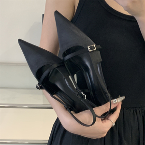 2025 New French Ankle Strap Satin Bridal Pump Shoes Comfortable 3cm High Heels Open Gladiator High Top Design for Summer - Product Image 5