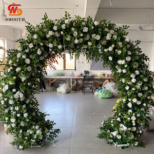 ฉากหลังทรงกลมเรียบสีขาวดอกกุหลาบสีเขียวดอกไม้พวงมาลัยสำหรับงานแต่งงานซุ้มดอกไม้ - Product Image 3