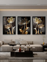 Ensemble de 3 tableaux muraux en feuille d'or, triptyque floral abstrait de pivoines, cadre en alliage d'aluminium, toile de papier de luxe pour entrée et hall d'entrée