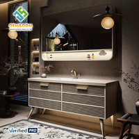 Ensemble de meubles de salle de bain Juerte en bois massif moderne OEM 2025, table complète, bureau, armoire, panneau, miroir, lavabo, robinet en cuivre, montage mural