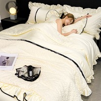 Parure de lit de luxe 2025 pour l'été, rafraîchissante, en soie glacée lavée et gaufrée, 4 pièces, douce et soyeuse, style princesse, housse de couette légère